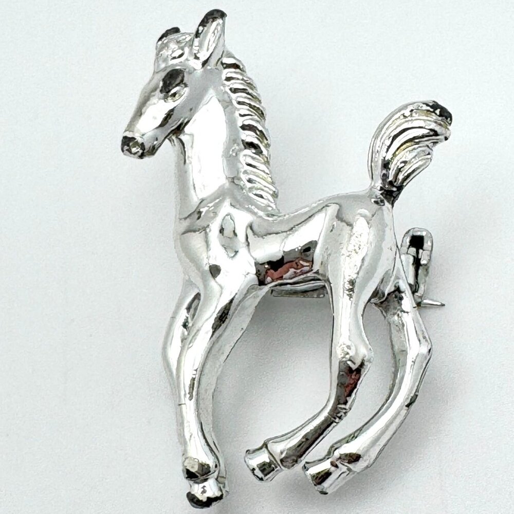 Horse Brooch Pin Silver Tone Vintage Running Design Approx. 1.5"x1"